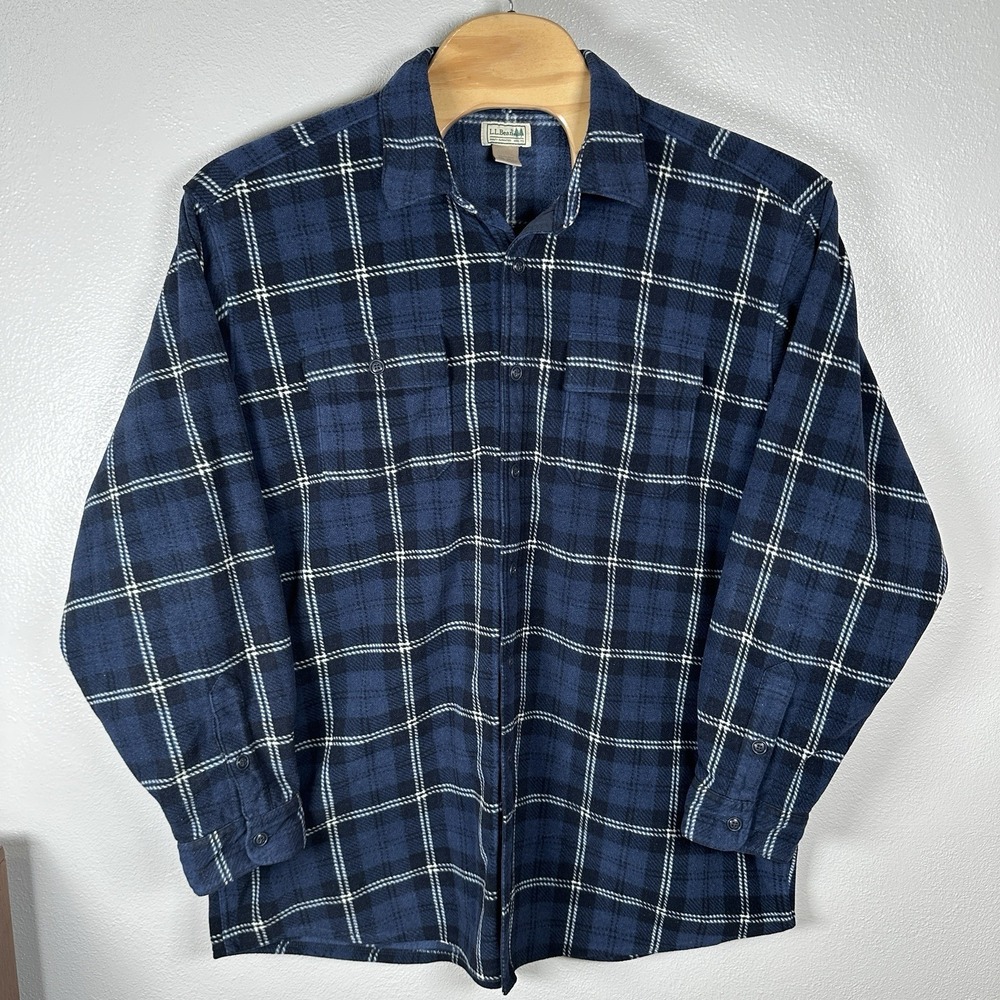 LL Bean Soft Fleece Button Up Shirt Shacket Mens XXLTall Blue‎ Plaid Outdoors